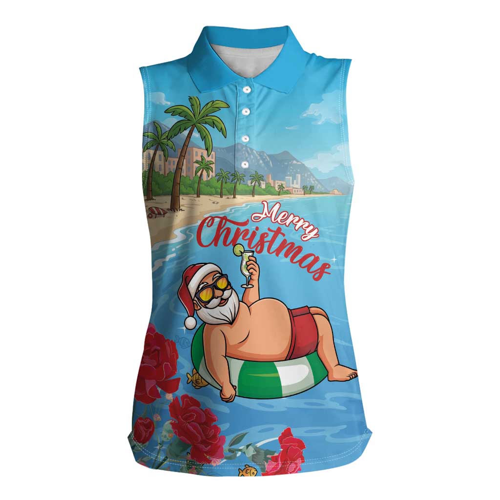 Monaco Christmas Women Sleeveless Polo Shirt Swimming Santa Claus - Wonder Print Shop