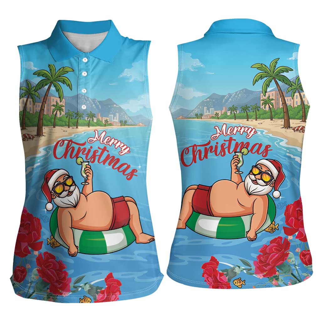 Monaco Christmas Women Sleeveless Polo Shirt Swimming Santa Claus - Wonder Print Shop