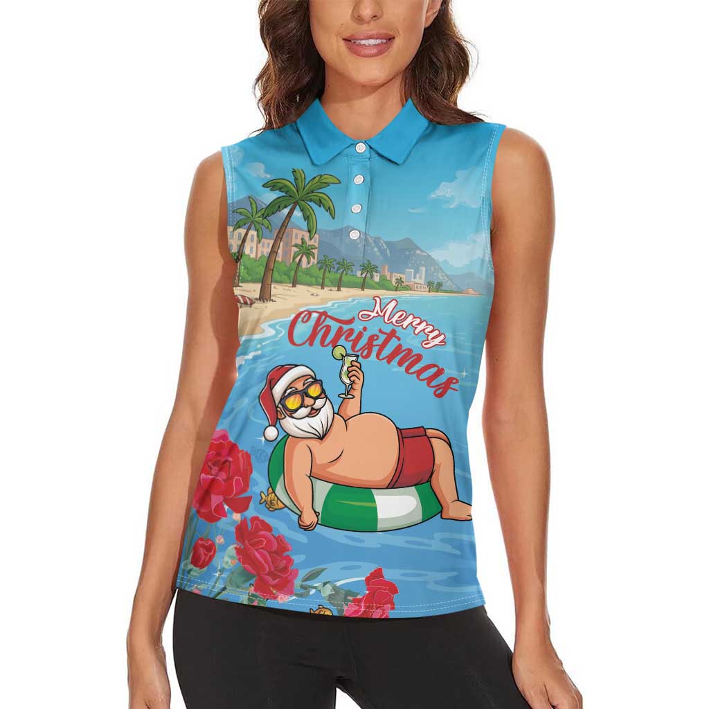 Monaco Christmas Women Sleeveless Polo Shirt Swimming Santa Claus - Wonder Print Shop