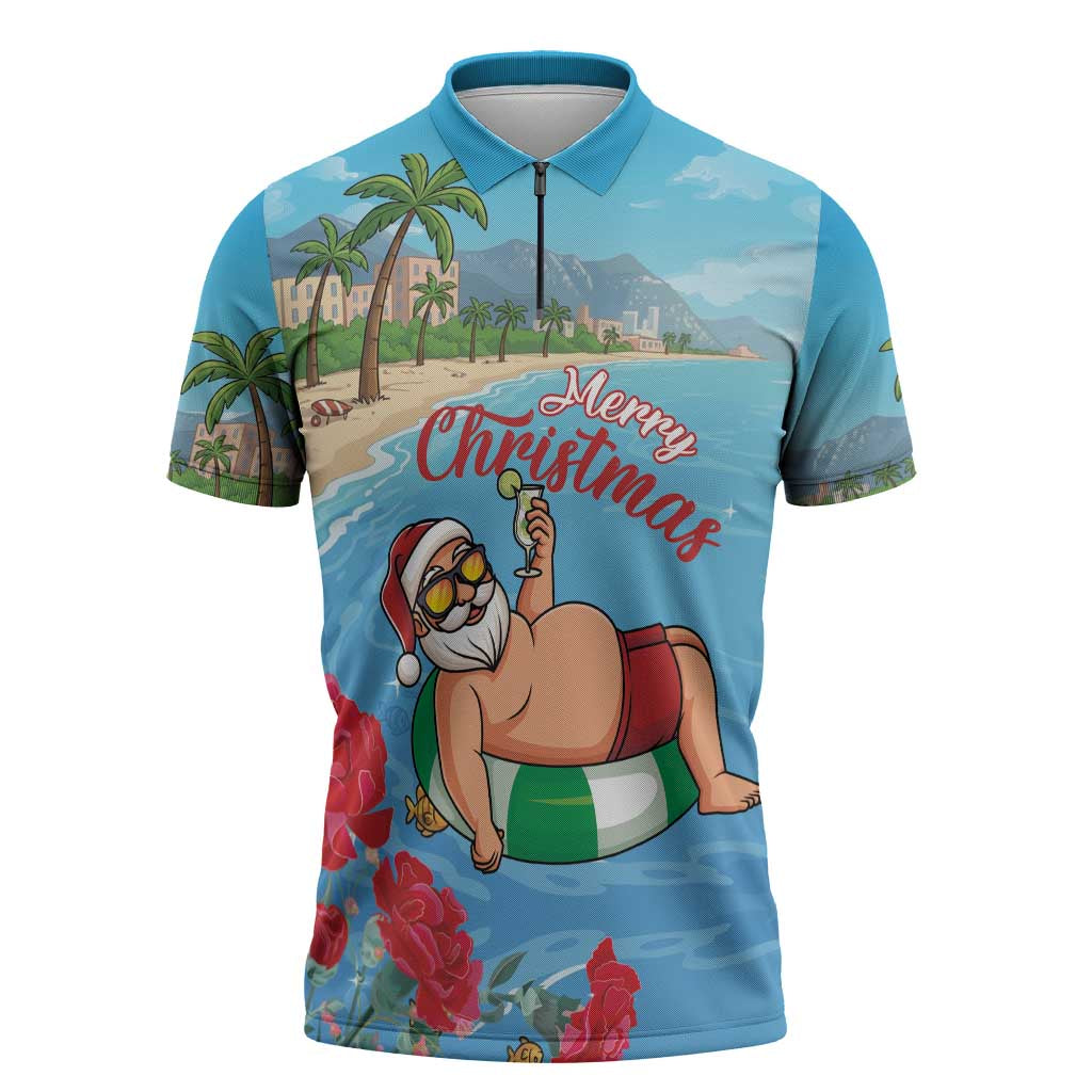 Monaco Christmas Zipper Polo Shirt Swimming Santa Claus - Wonder Print Shop