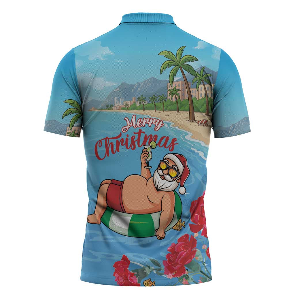Monaco Christmas Zipper Polo Shirt Swimming Santa Claus - Wonder Print Shop