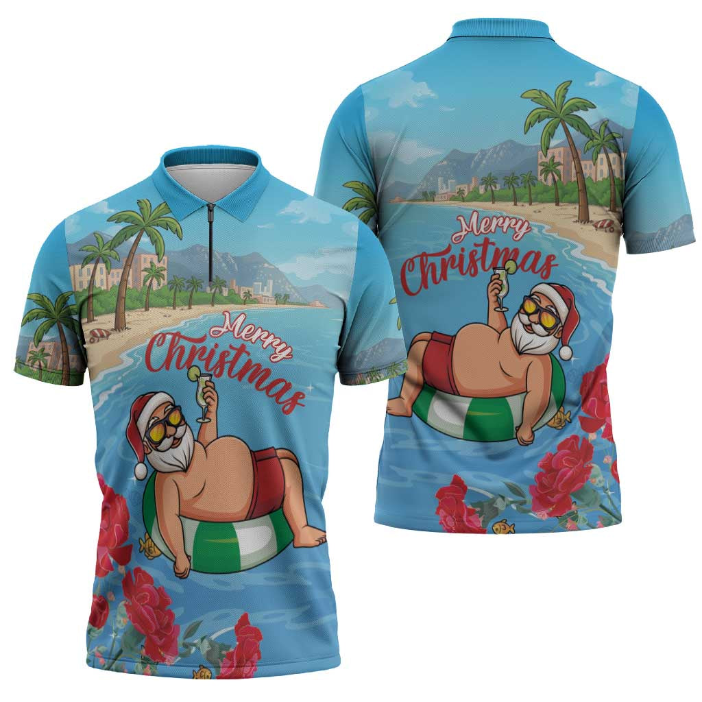 Monaco Christmas Zipper Polo Shirt Swimming Santa Claus - Wonder Print Shop