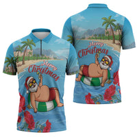 Monaco Christmas Zipper Polo Shirt Swimming Santa Claus - Wonder Print Shop