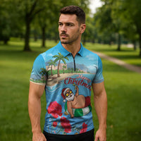 Monaco Christmas Zipper Polo Shirt Swimming Santa Claus - Wonder Print Shop