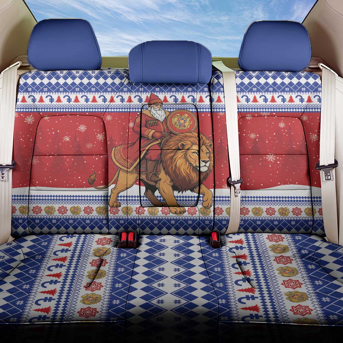 Armenia Christmas Back Car Seat Cover Santa Riding Lion - Wonder Print Shop
