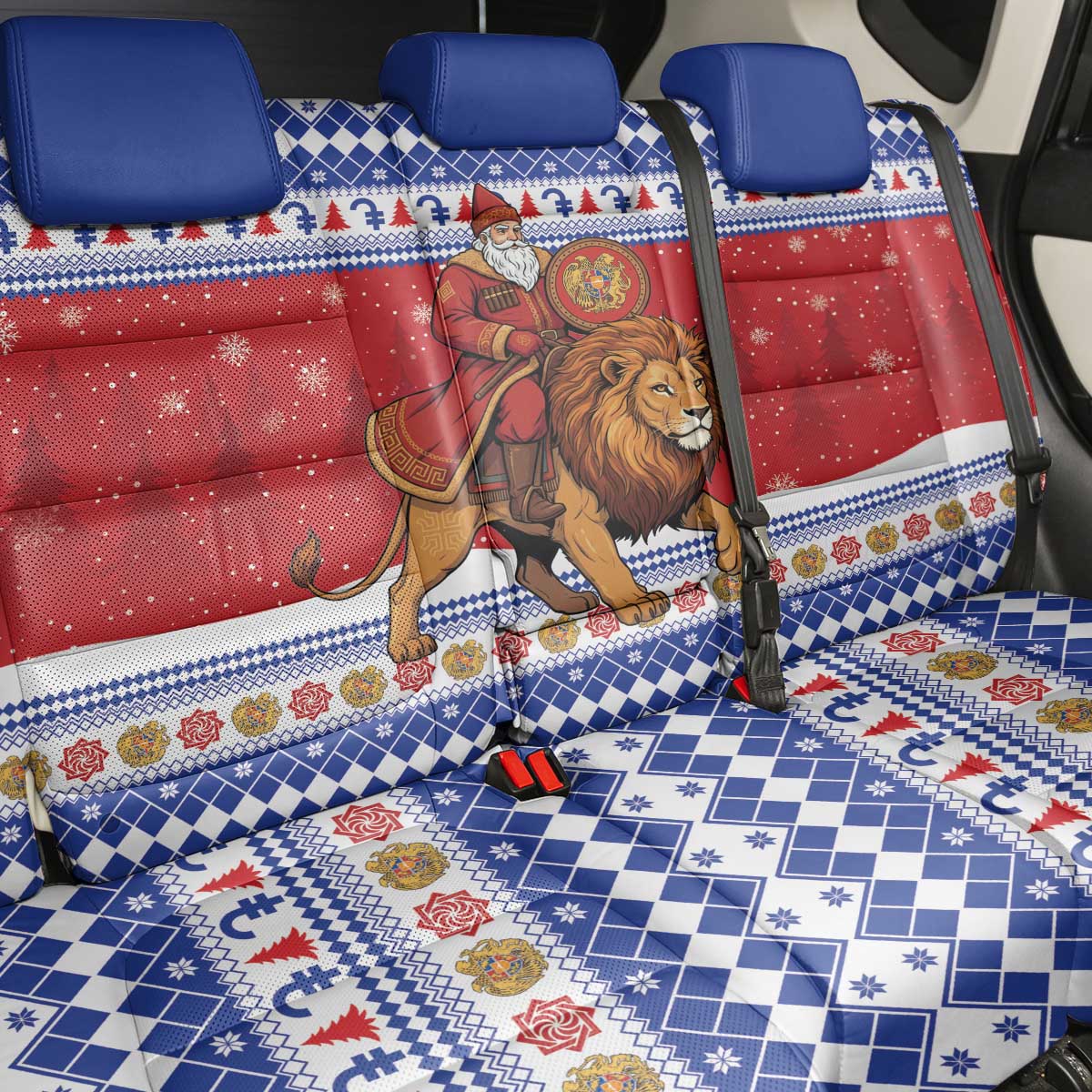 Armenia Christmas Back Car Seat Cover Santa Riding Lion - Wonder Print Shop