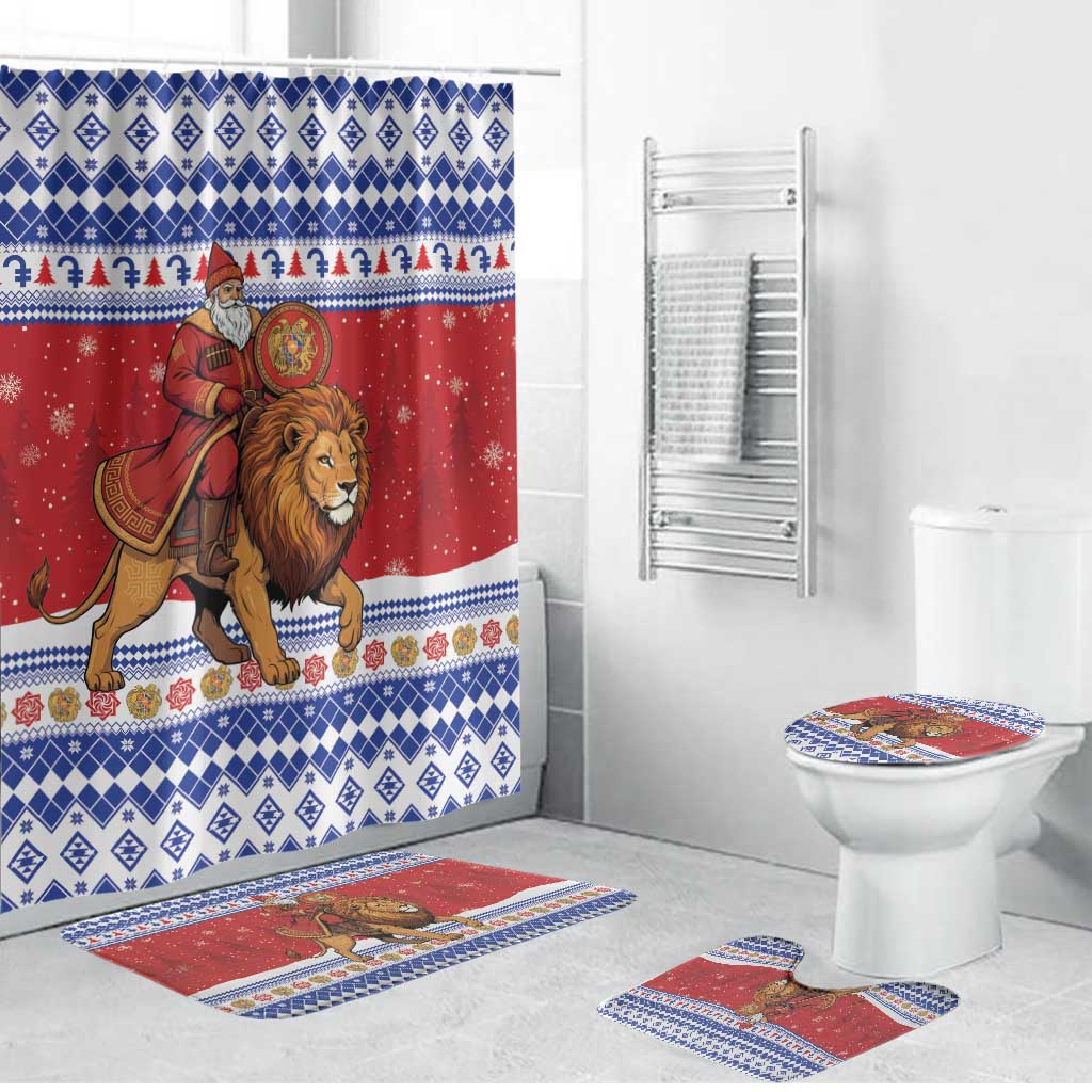 Armenia Christmas Bathroom Set Santa Riding Lion - Wonder Print Shop