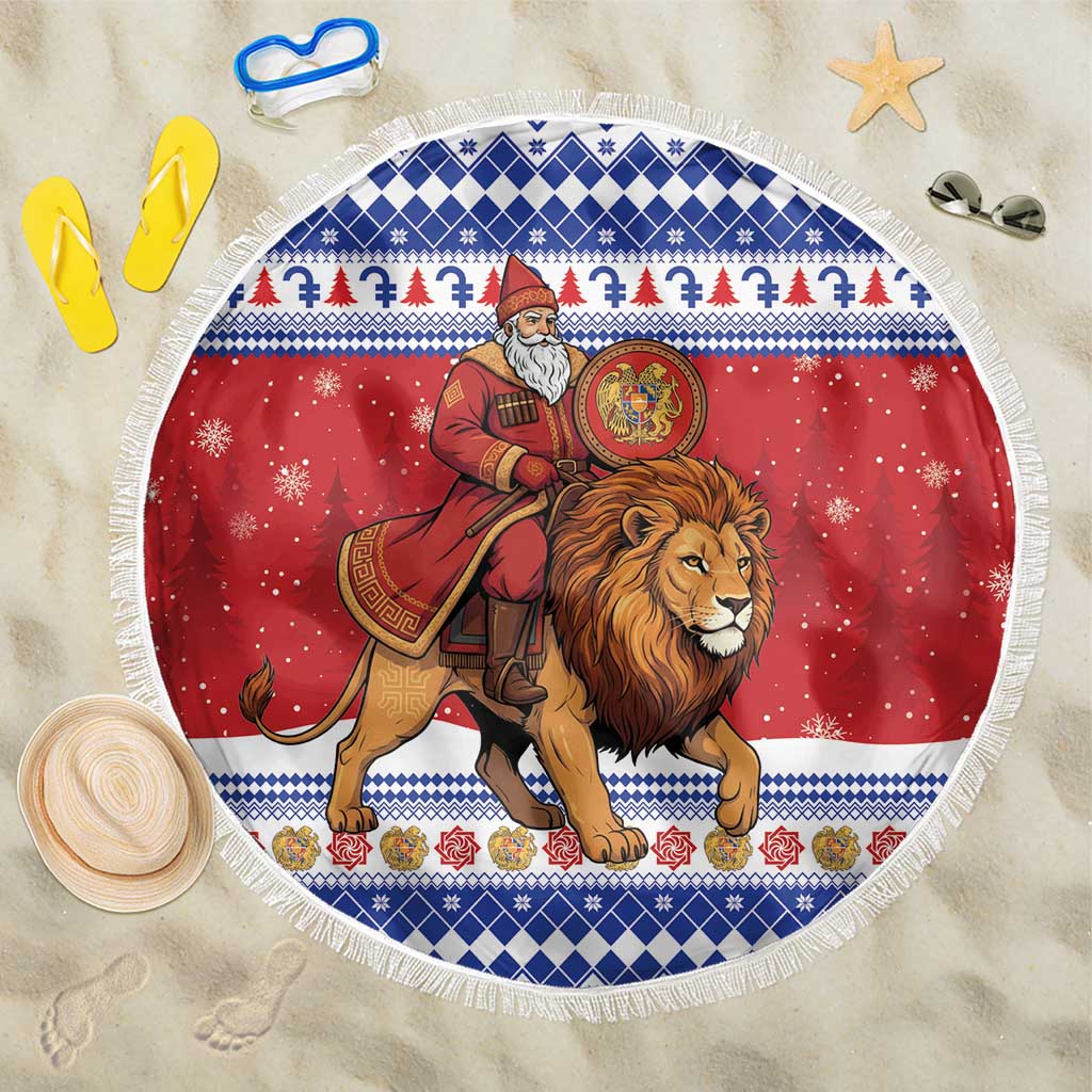 Armenia Christmas Beach Blanket Santa Riding Lion - Wonder Print Shop