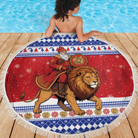 Armenia Christmas Beach Blanket Santa Riding Lion - Wonder Print Shop