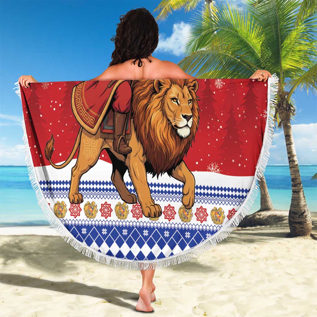 Armenia Christmas Beach Blanket Santa Riding Lion - Wonder Print Shop