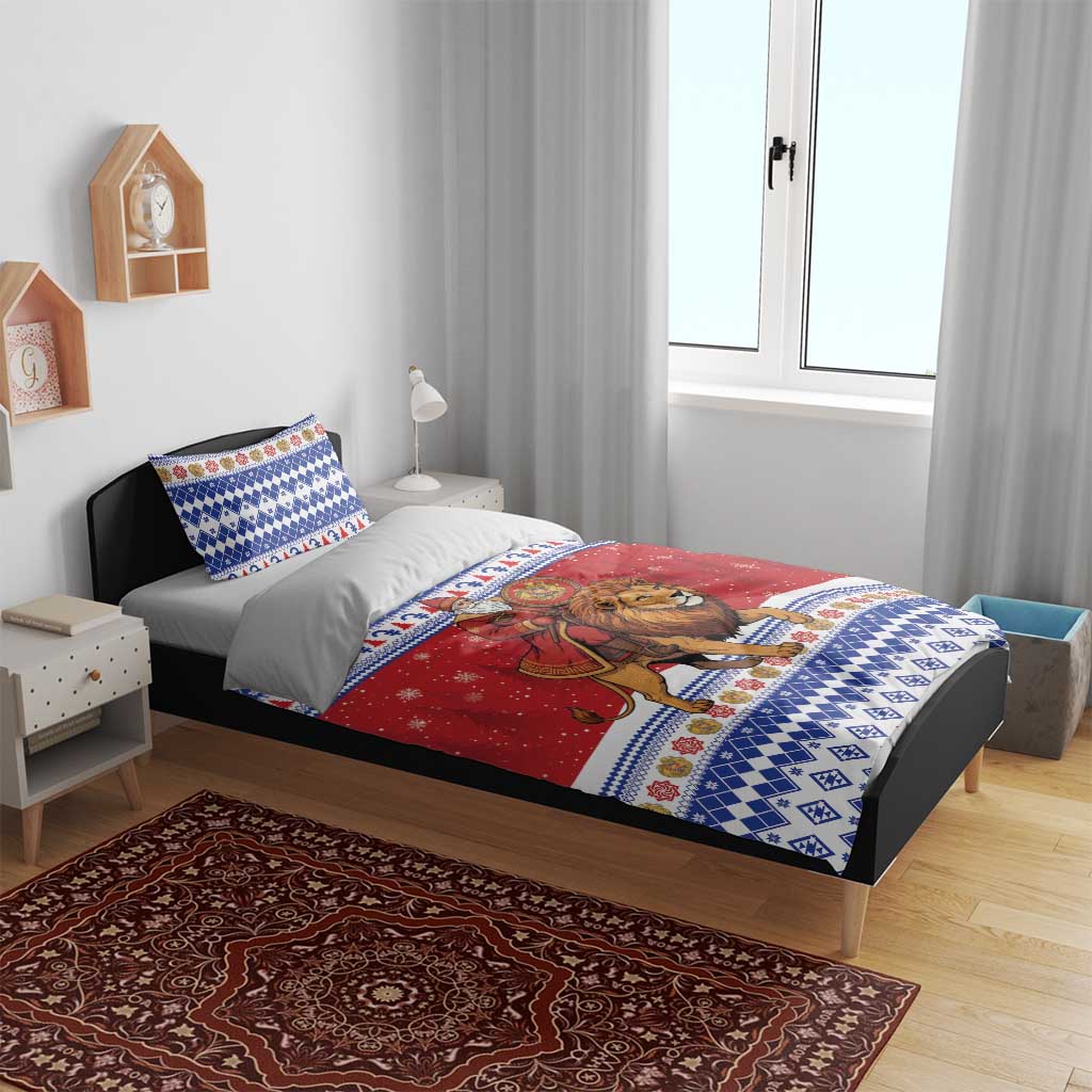 Armenia Christmas Bedding Set Santa Riding Lion - Wonder Print Shop