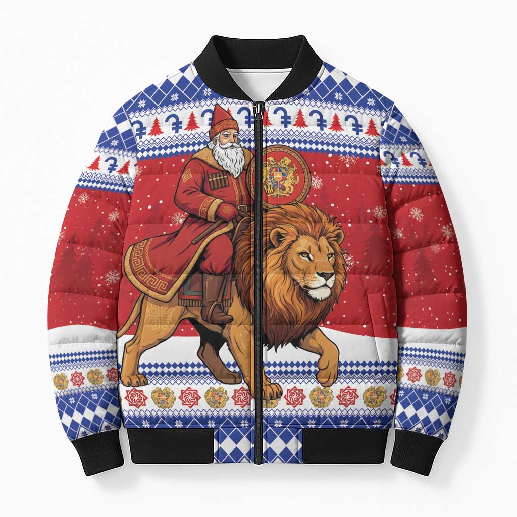 Armenia Christmas Bomber Puffer Jacket Santa Riding Lion - Wonder Print Shop