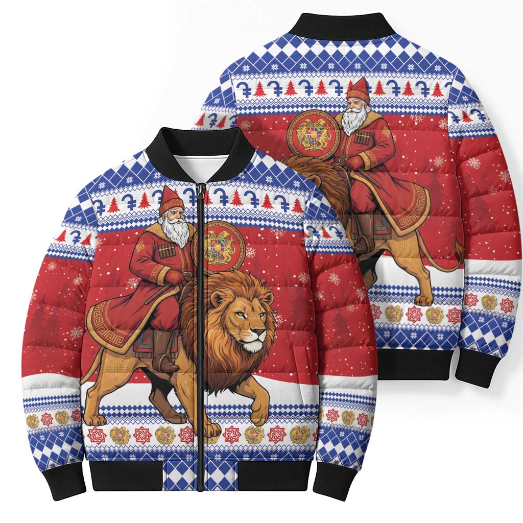 Armenia Christmas Bomber Puffer Jacket Santa Riding Lion - Wonder Print Shop