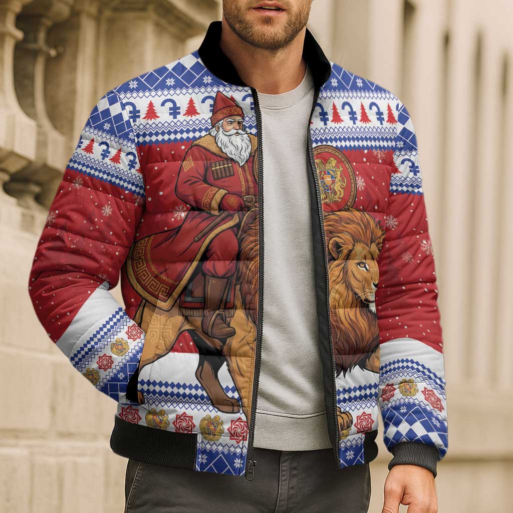Armenia Christmas Bomber Puffer Jacket Santa Riding Lion - Wonder Print Shop