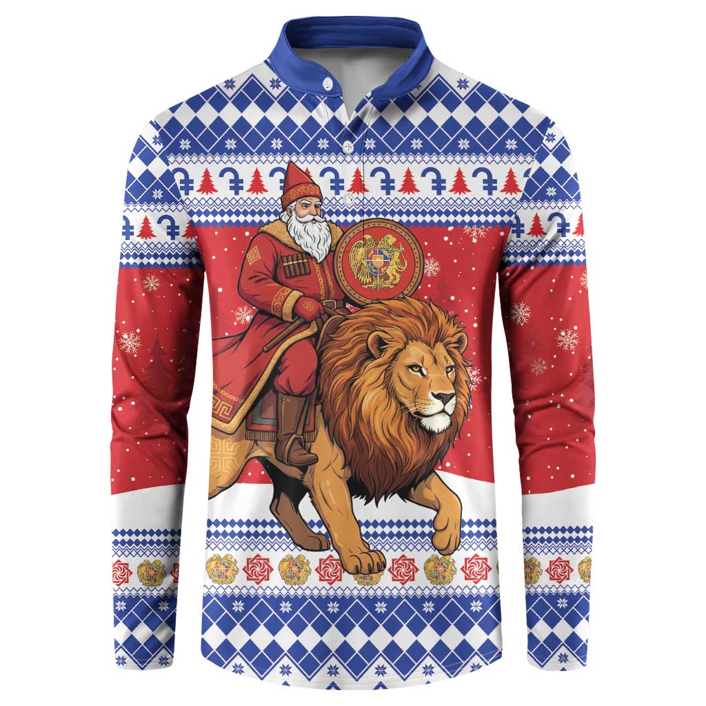 Armenia Christmas Button Sweatshirt Santa Riding Lion - Wonder Print Shop
