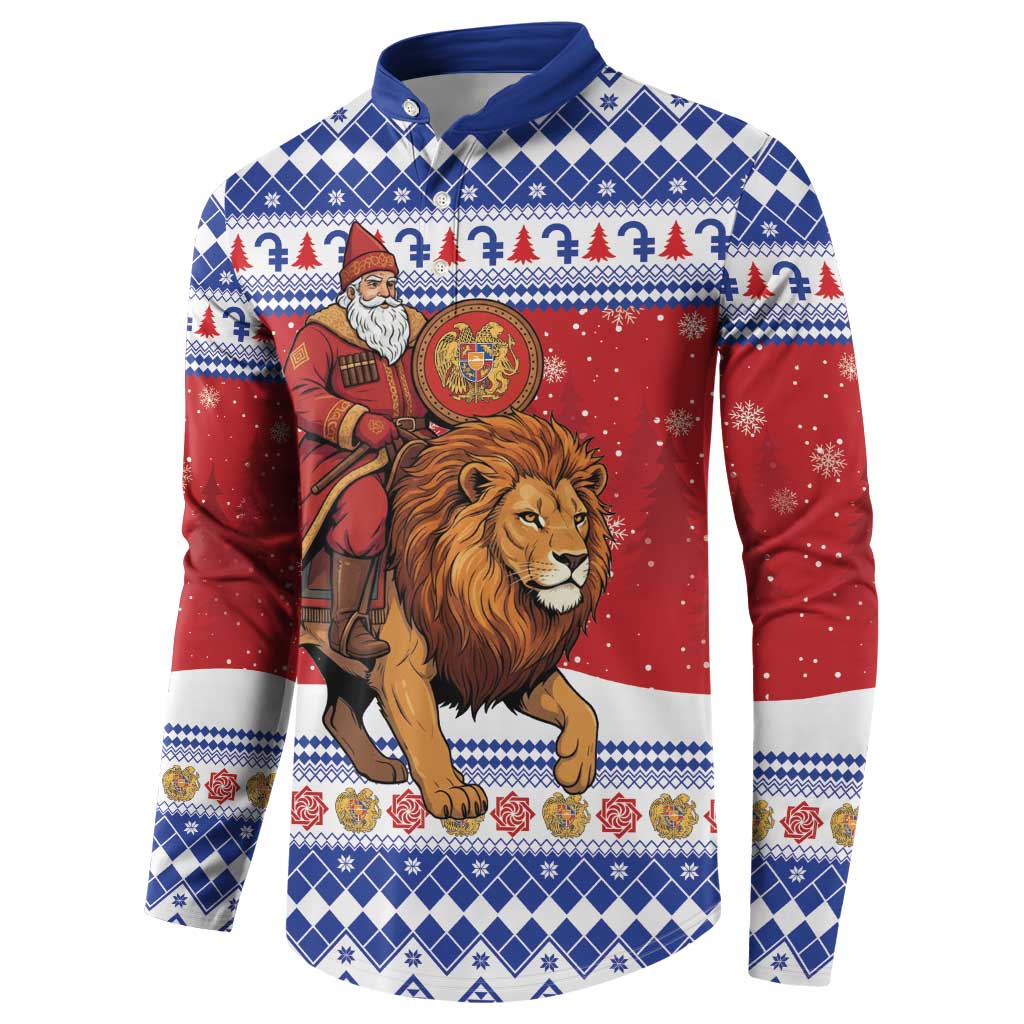 Armenia Christmas Button Sweatshirt Santa Riding Lion - Wonder Print Shop