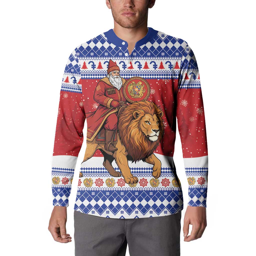 Armenia Christmas Button Sweatshirt Santa Riding Lion - Wonder Print Shop