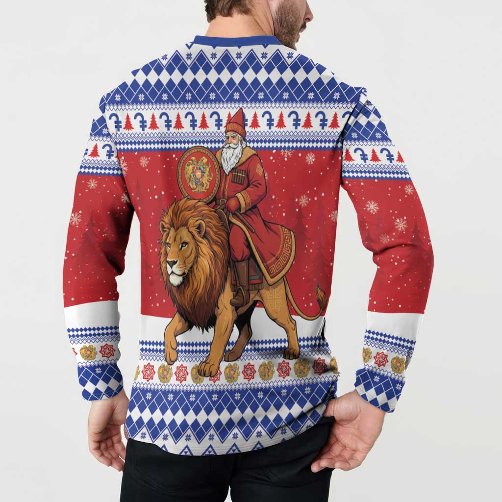 Armenia Christmas Button Sweatshirt Santa Riding Lion - Wonder Print Shop