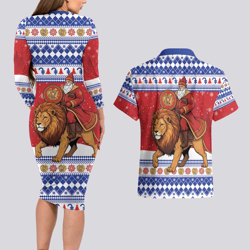 Armenia Christmas Couples Matching Long Sleeve Bodycon Dress and Hawaiian Shirt Santa Riding Lion - Wonder Print Shop