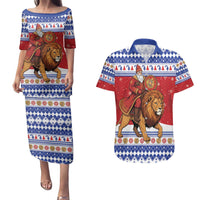 Armenia Christmas Couples Matching Puletasi and Hawaiian Shirt Santa Riding Lion - Wonder Print Shop