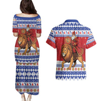 Armenia Christmas Couples Matching Puletasi and Hawaiian Shirt Santa Riding Lion - Wonder Print Shop