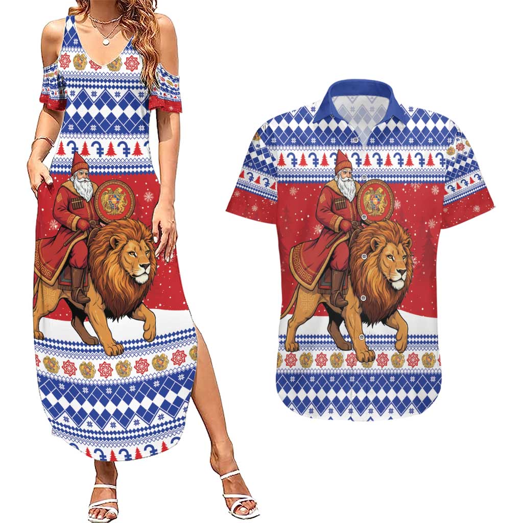 Armenia Christmas Couples Matching Summer Maxi Dress and Hawaiian Shirt Santa Riding Lion - Wonder Print Shop
