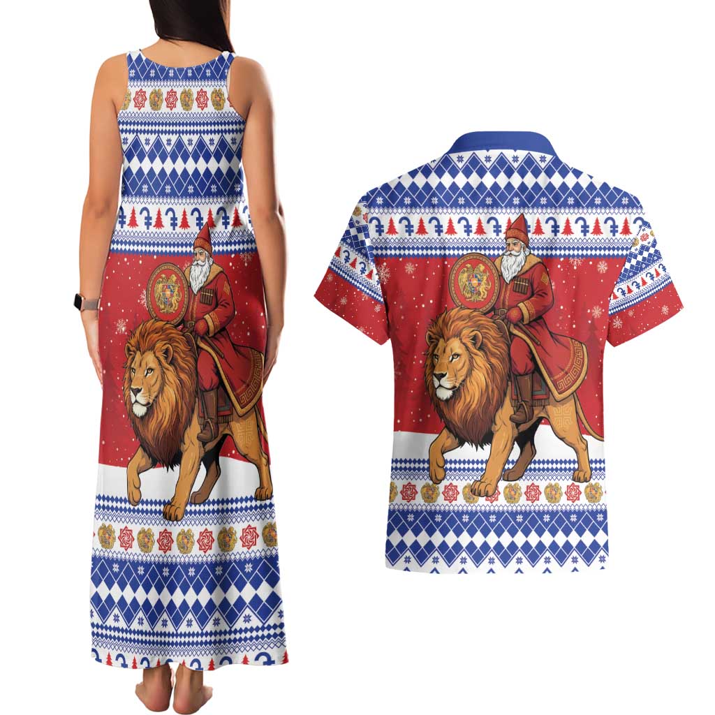 Armenia Christmas Couples Matching Tank Maxi Dress and Hawaiian Shirt Santa Riding Lion - Wonder Print Shop