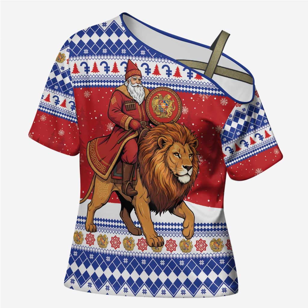 Armenia Christmas Cross Shoulder Shirt Santa Riding Lion - Wonder Print Shop