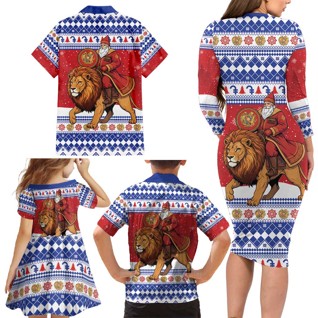 Armenia Christmas Family Matching Long Sleeve Bodycon Dress and Hawaiian Shirt Santa Riding Lion - Wonder Print Shop