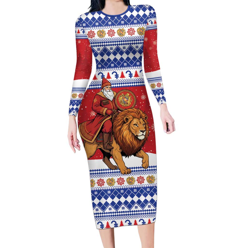 Armenia Christmas Family Matching Long Sleeve Bodycon Dress and Hawaiian Shirt Santa Riding Lion - Wonder Print Shop