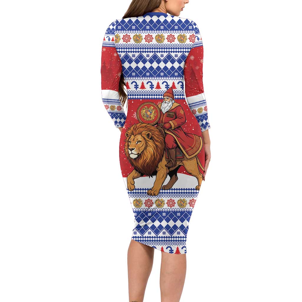 Armenia Christmas Family Matching Long Sleeve Bodycon Dress and Hawaiian Shirt Santa Riding Lion - Wonder Print Shop