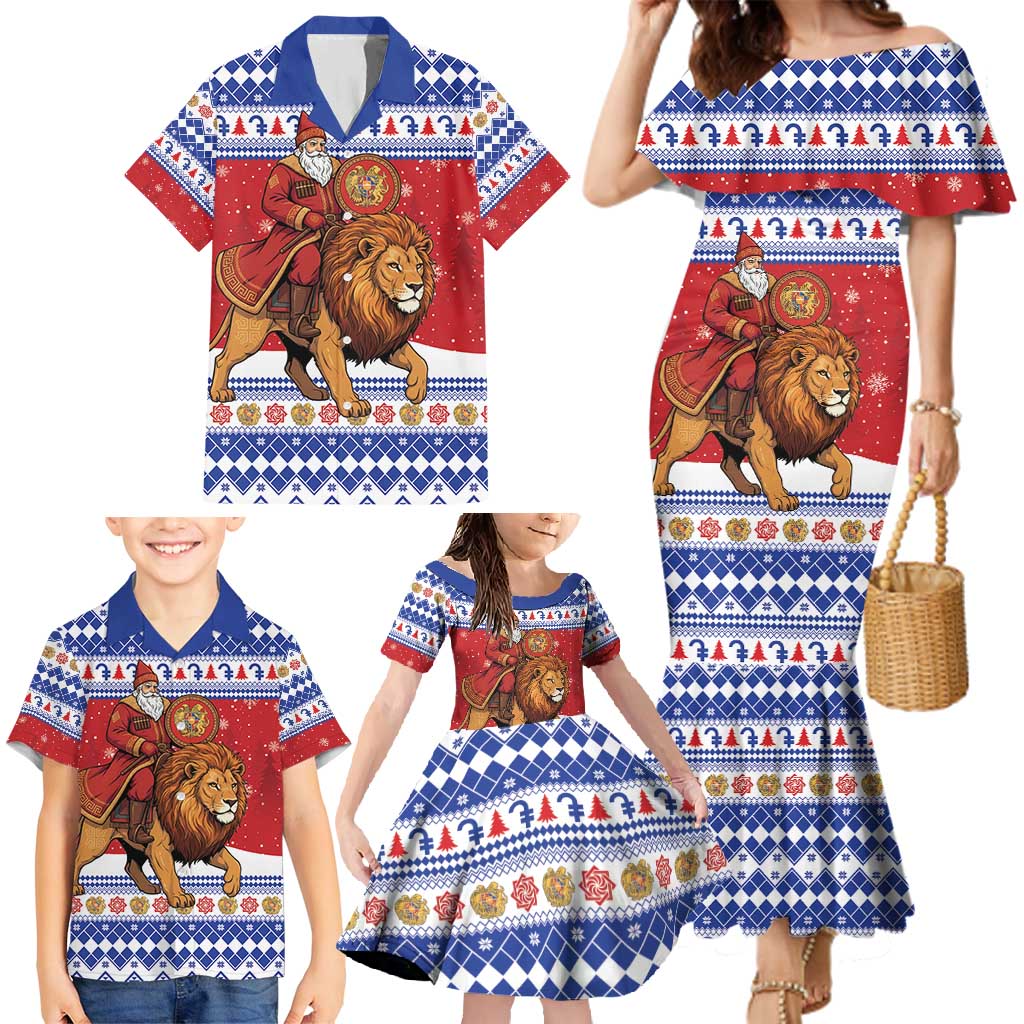Armenia Christmas Family Matching Mermaid Dress and Hawaiian Shirt Santa Riding Lion - Wonder Print Shop