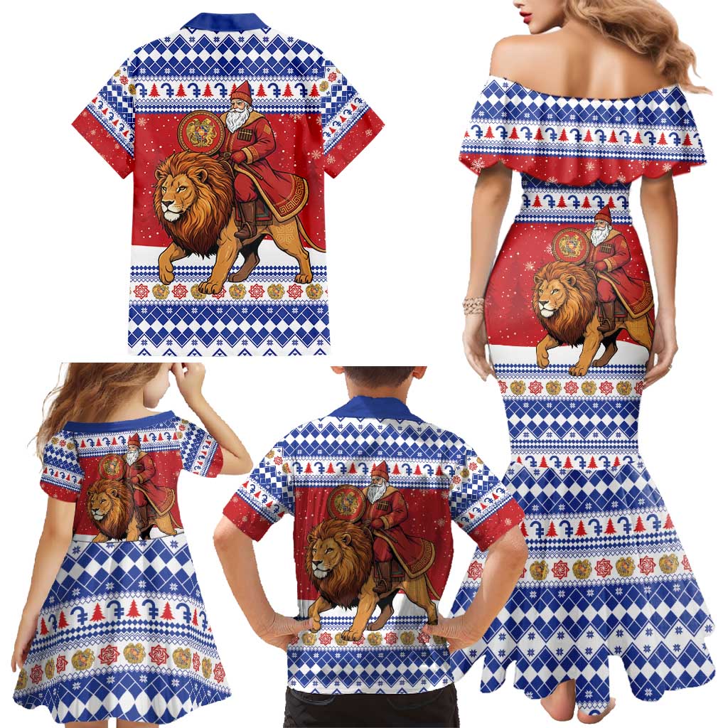 Armenia Christmas Family Matching Mermaid Dress and Hawaiian Shirt Santa Riding Lion - Wonder Print Shop