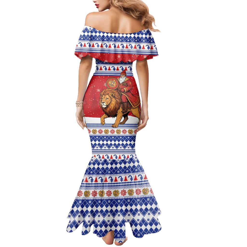 Armenia Christmas Family Matching Mermaid Dress and Hawaiian Shirt Santa Riding Lion - Wonder Print Shop