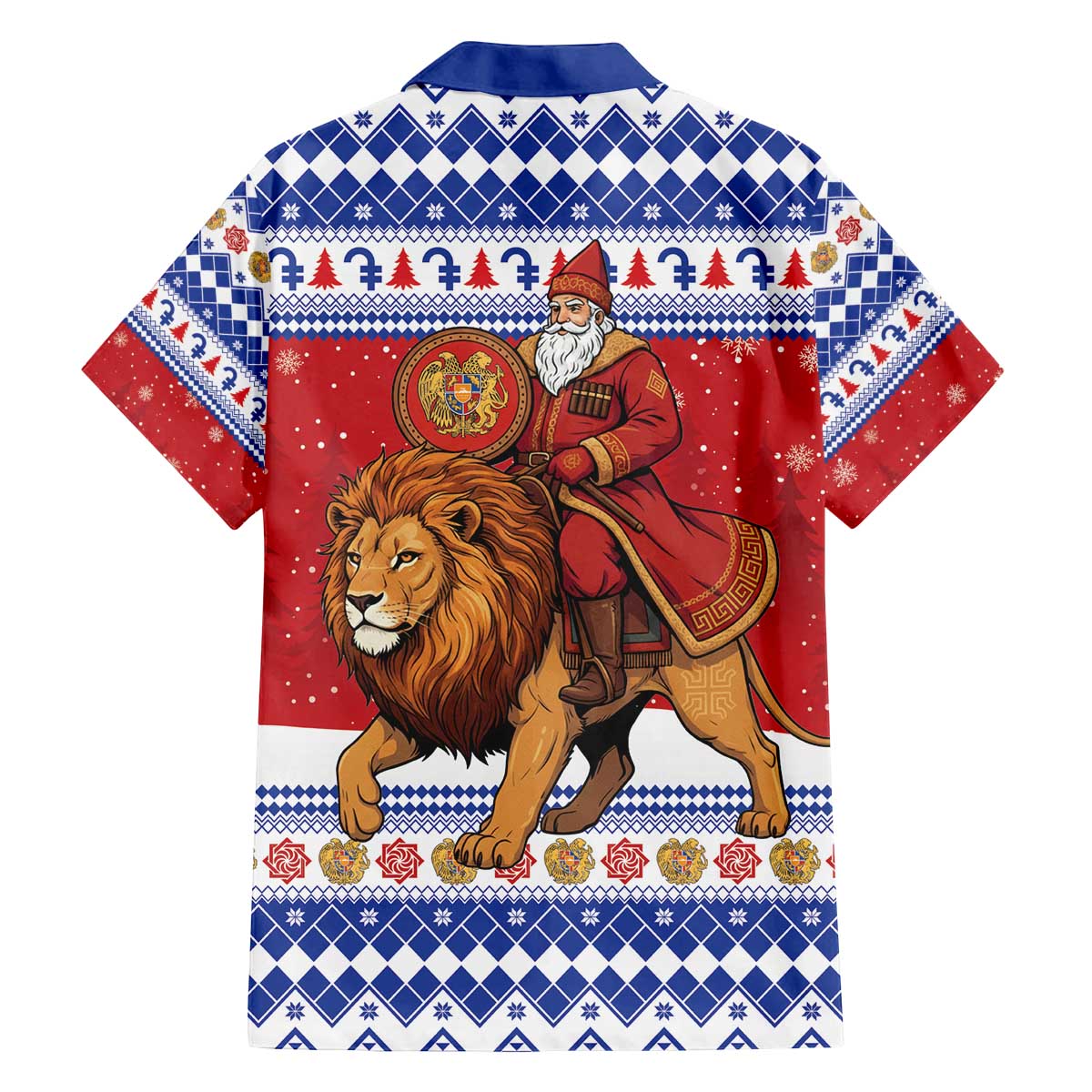 Armenia Christmas Family Matching Off The Shoulder Long Sleeve Dress and Hawaiian Shirt Santa Riding Lion - Wonder Print Shop