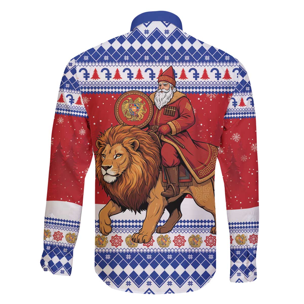Armenia Christmas Family Matching Off The Shoulder Long Sleeve Dress and Hawaiian Shirt Santa Riding Lion - Wonder Print Shop