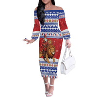 Armenia Christmas Family Matching Off The Shoulder Long Sleeve Dress and Hawaiian Shirt Santa Riding Lion - Wonder Print Shop