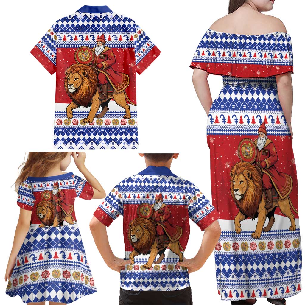 Armenia Christmas Family Matching Off Shoulder Maxi Dress and Hawaiian Shirt Santa Riding Lion - Wonder Print Shop