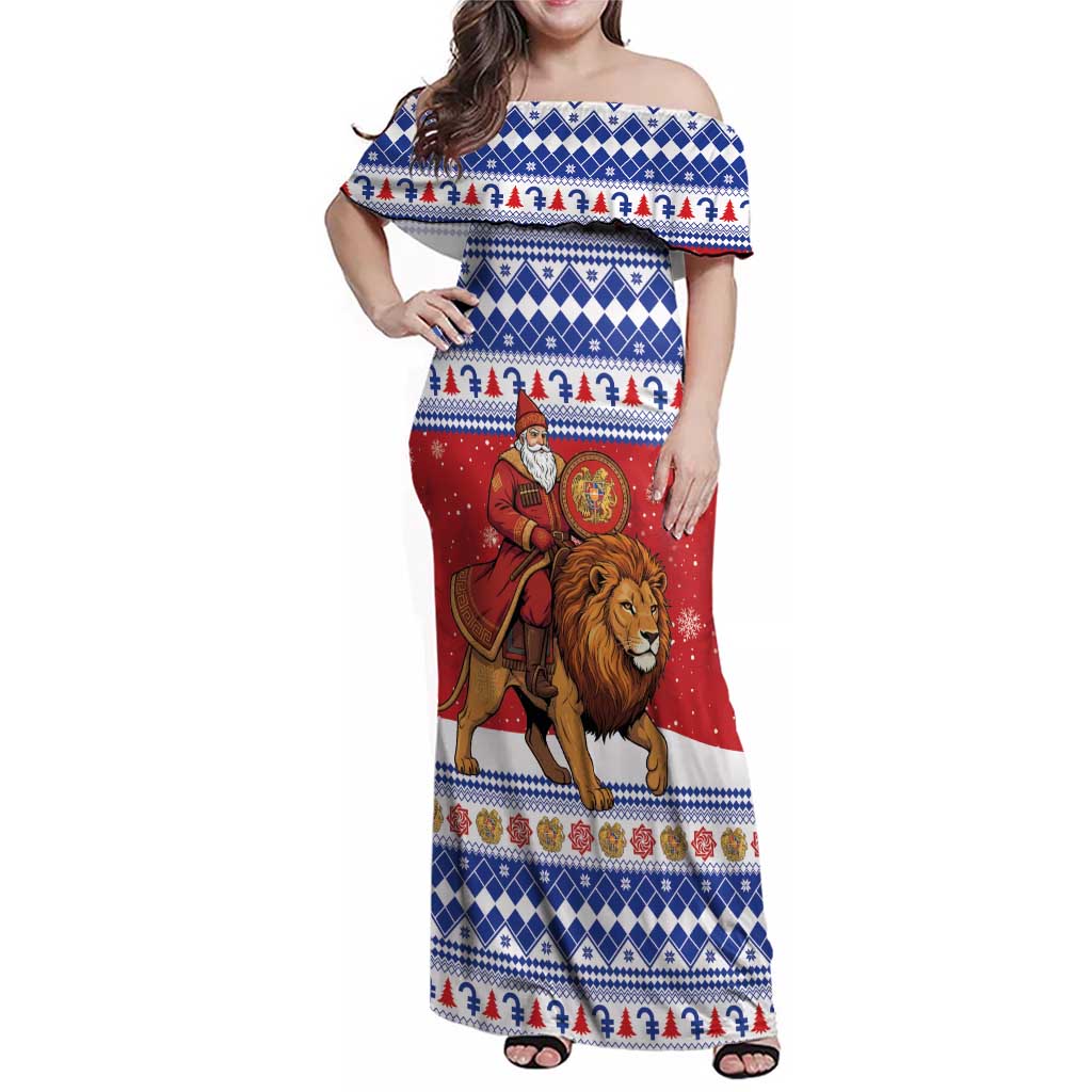 Armenia Christmas Family Matching Off Shoulder Maxi Dress and Hawaiian Shirt Santa Riding Lion - Wonder Print Shop