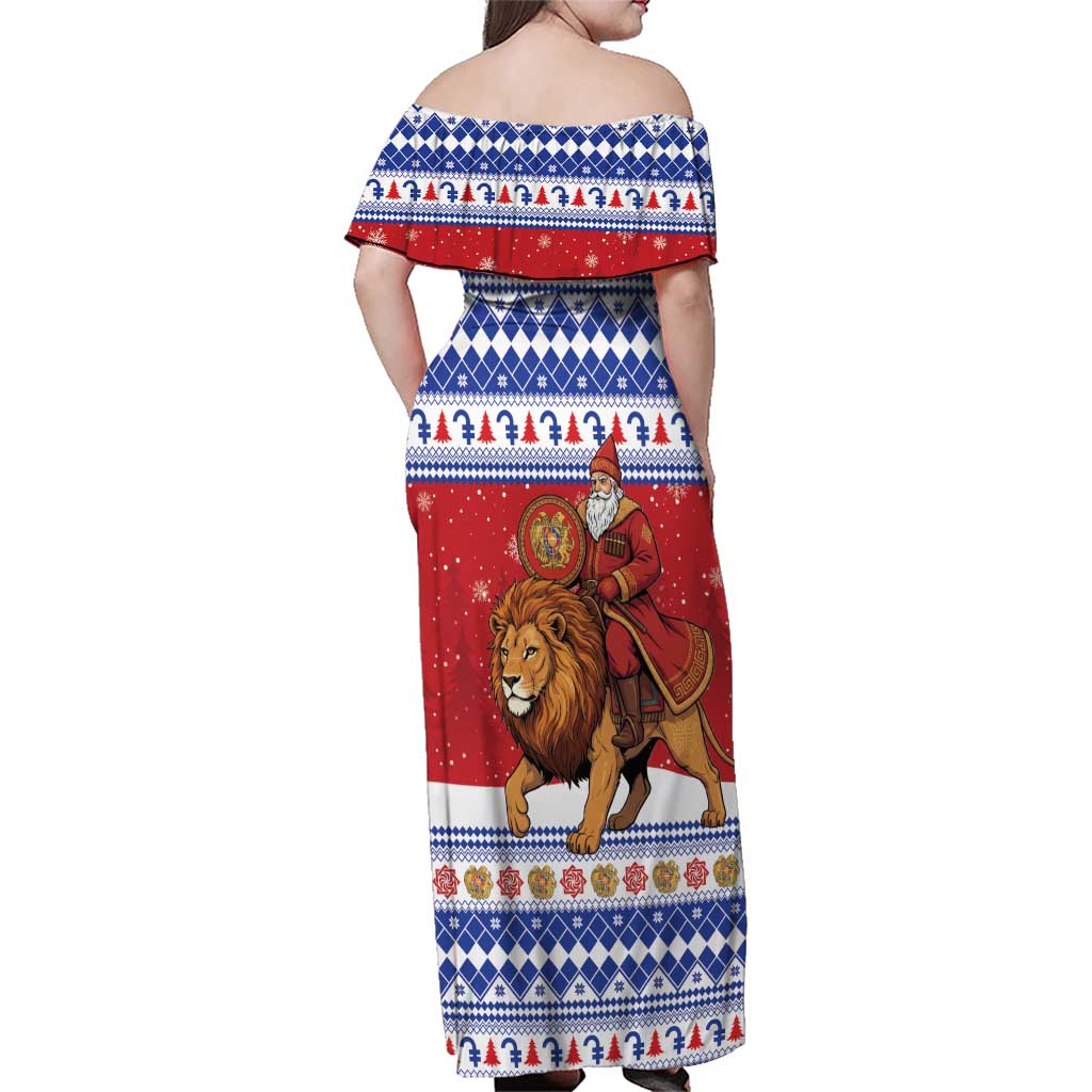 Armenia Christmas Family Matching Off Shoulder Maxi Dress and Hawaiian Shirt Santa Riding Lion - Wonder Print Shop