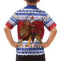 Armenia Christmas Family Matching Off Shoulder Short Dress and Hawaiian Shirt Santa Riding Lion - Wonder Print Shop