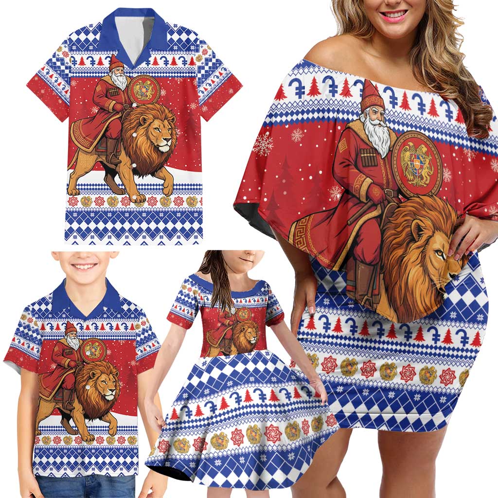 Armenia Christmas Family Matching Off Shoulder Short Dress and Hawaiian Shirt Santa Riding Lion - Wonder Print Shop