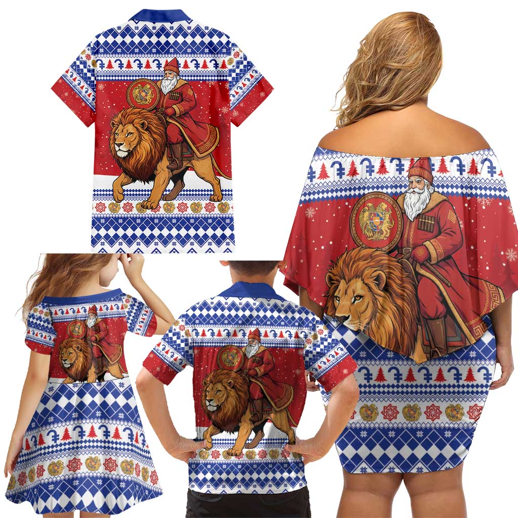 Armenia Christmas Family Matching Off Shoulder Short Dress and Hawaiian Shirt Santa Riding Lion - Wonder Print Shop