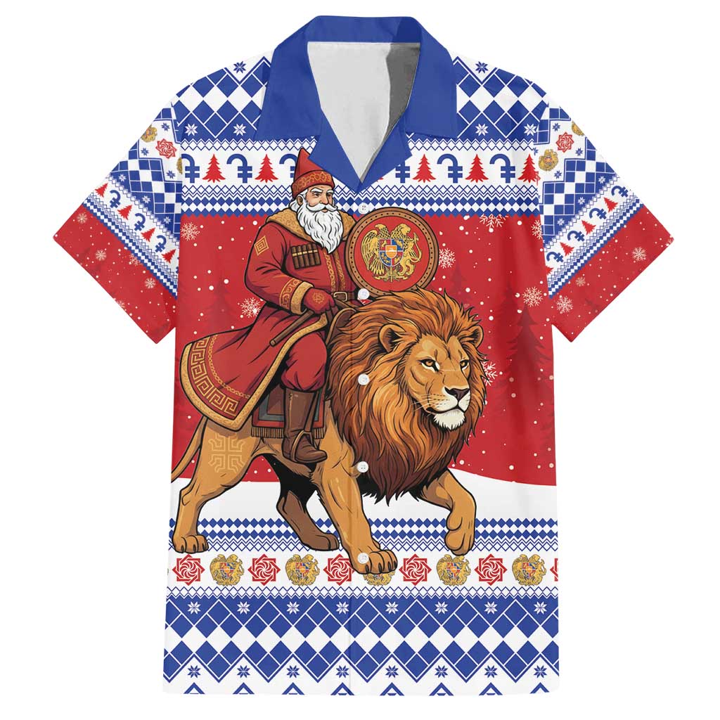 Armenia Christmas Family Matching Off Shoulder Short Dress and Hawaiian Shirt Santa Riding Lion - Wonder Print Shop