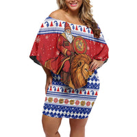Armenia Christmas Family Matching Off Shoulder Short Dress and Hawaiian Shirt Santa Riding Lion - Wonder Print Shop