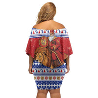 Armenia Christmas Family Matching Off Shoulder Short Dress and Hawaiian Shirt Santa Riding Lion - Wonder Print Shop