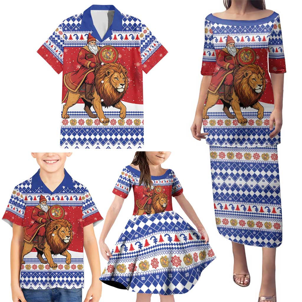 Armenia Christmas Family Matching Puletasi and Hawaiian Shirt Santa Riding Lion - Wonder Print Shop