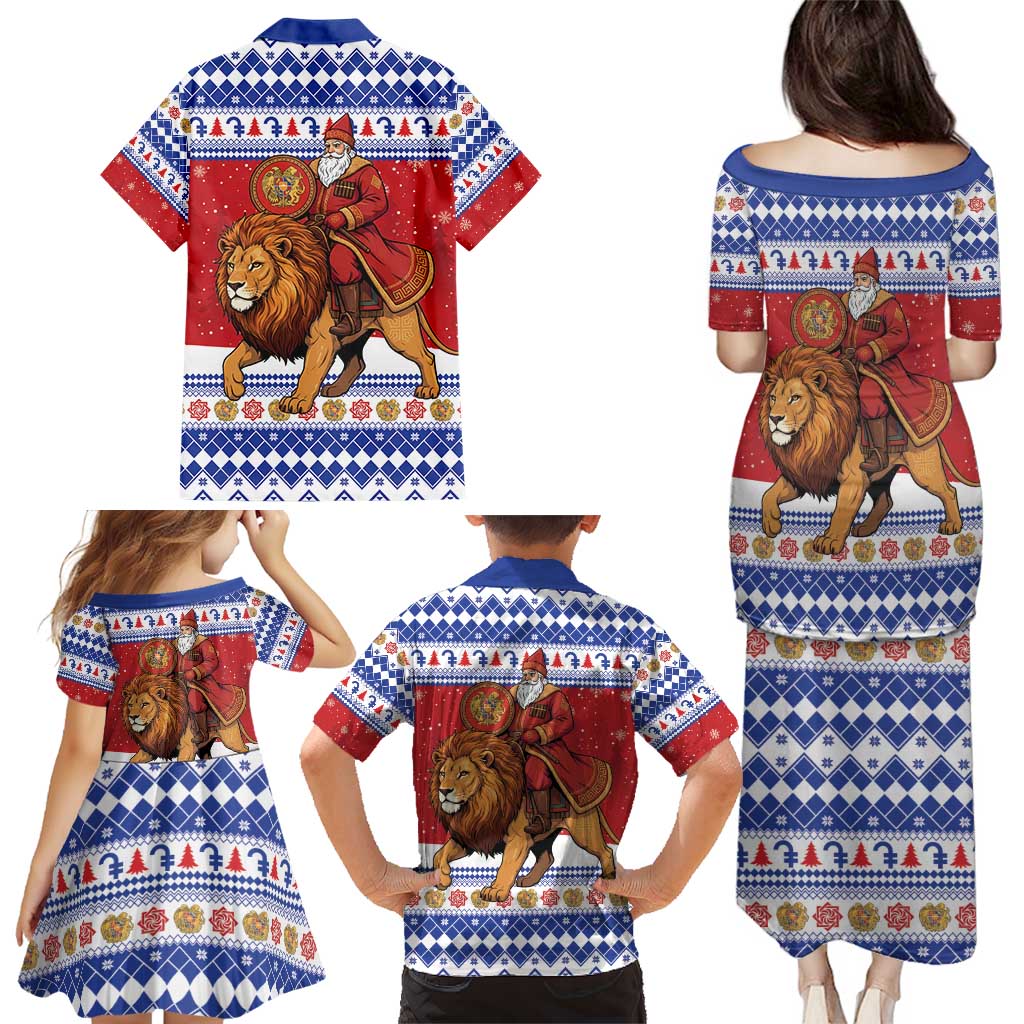 Armenia Christmas Family Matching Puletasi and Hawaiian Shirt Santa Riding Lion - Wonder Print Shop