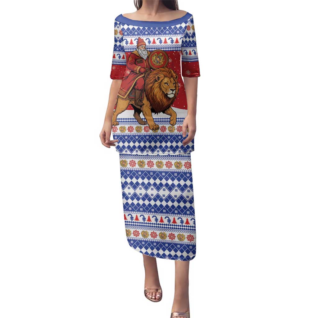 Armenia Christmas Family Matching Puletasi and Hawaiian Shirt Santa Riding Lion - Wonder Print Shop