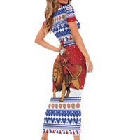 Armenia Christmas Family Matching Short Sleeve Bodycon Dress and Hawaiian Shirt Santa Riding Lion - Wonder Print Shop